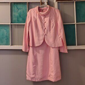 Vtg 60s ILGWU Original Miss Theme New York Pink Beaded Dress Suit Jackie O Style